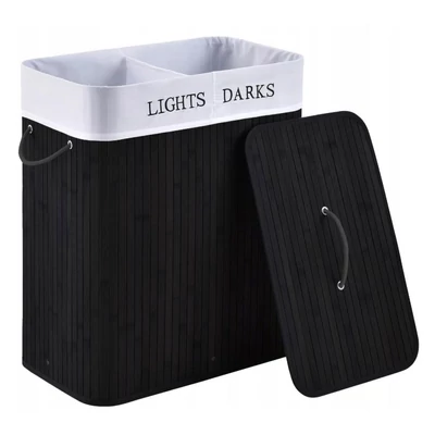 Bambusz Szennyeskosár - fekete - 100 Literes - Kivehető Béléssel + AJÁNDÉK