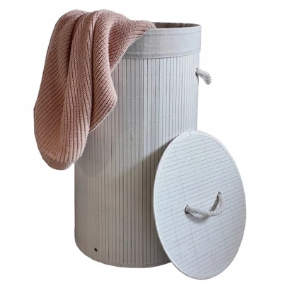 Bambusz Szennyeskosár - fehér - 60 Literes - Kivehető Béléssel + AJÁNDÉK