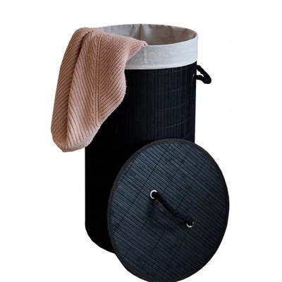 Bambusz Szennyeskosár - fekete - 60 Literes - Kivehető Béléssel + AJÁNDÉK