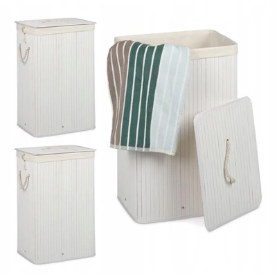 Bambusz Szennyeskosár - fehér - 72 Literes - Kivehető Béléssel + AJÁNDÉK