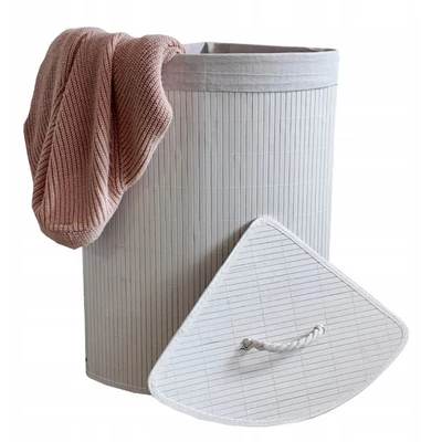 Bambusz Sarok Szennyeskosár - fehér - 60 Literes - Kivehető Béléssel + AJÁNDÉK