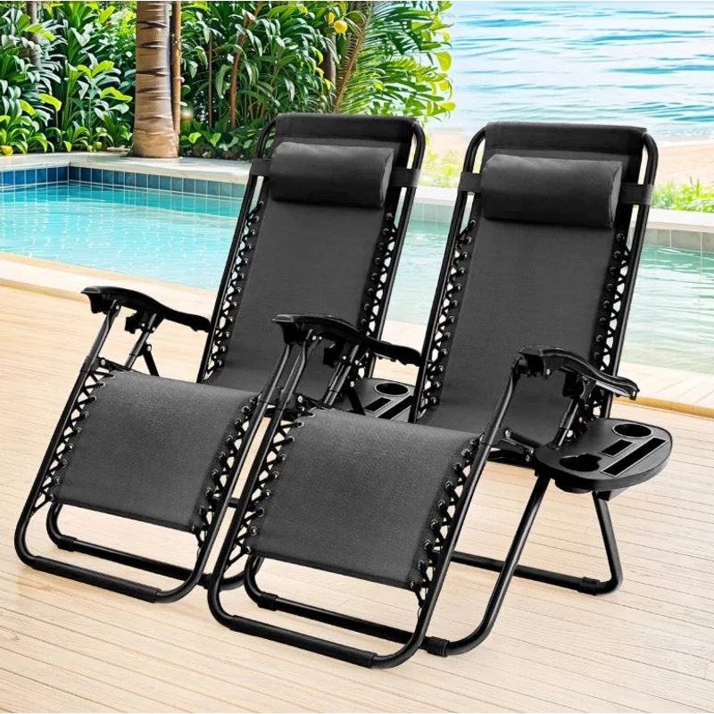 2 darabos fekete Napozószék szett, összecsukható, 120 kg - zéró gravitáció