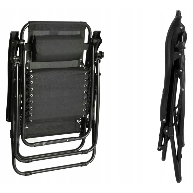 2 darabos fekete Napozószék szett, összecsukható, 120 kg - zéró gravitáció
