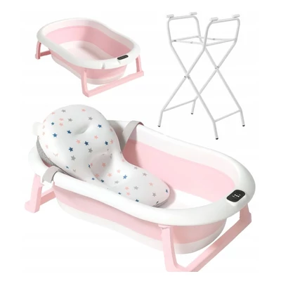 Összecsukható babakád párnával és állvánnyal - rózsaszín