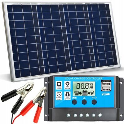 12V 30 Watt napelemes töltő szett töltésvezérlővel  10A