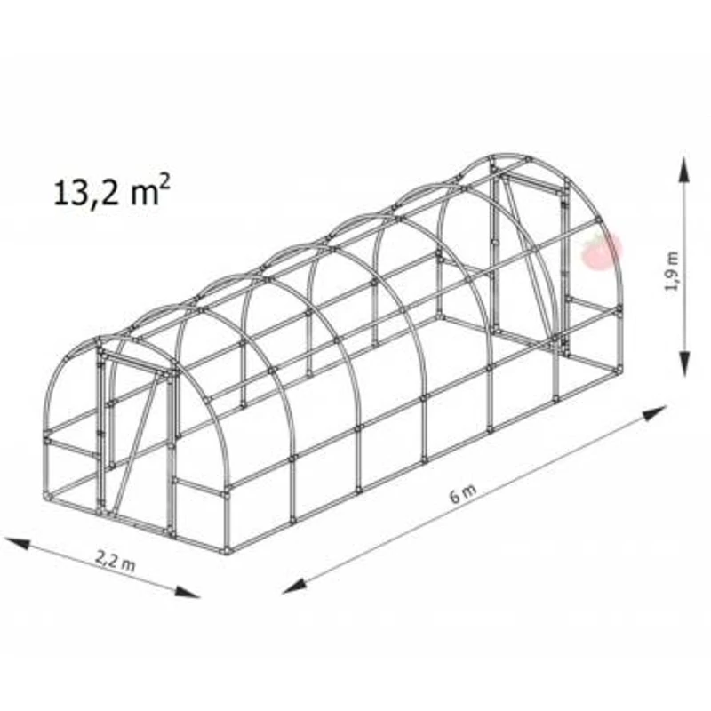 Fóliasátor B6  [13,2 m2] 6,0 x 2,2 x 1,9 m UV4 fóliával