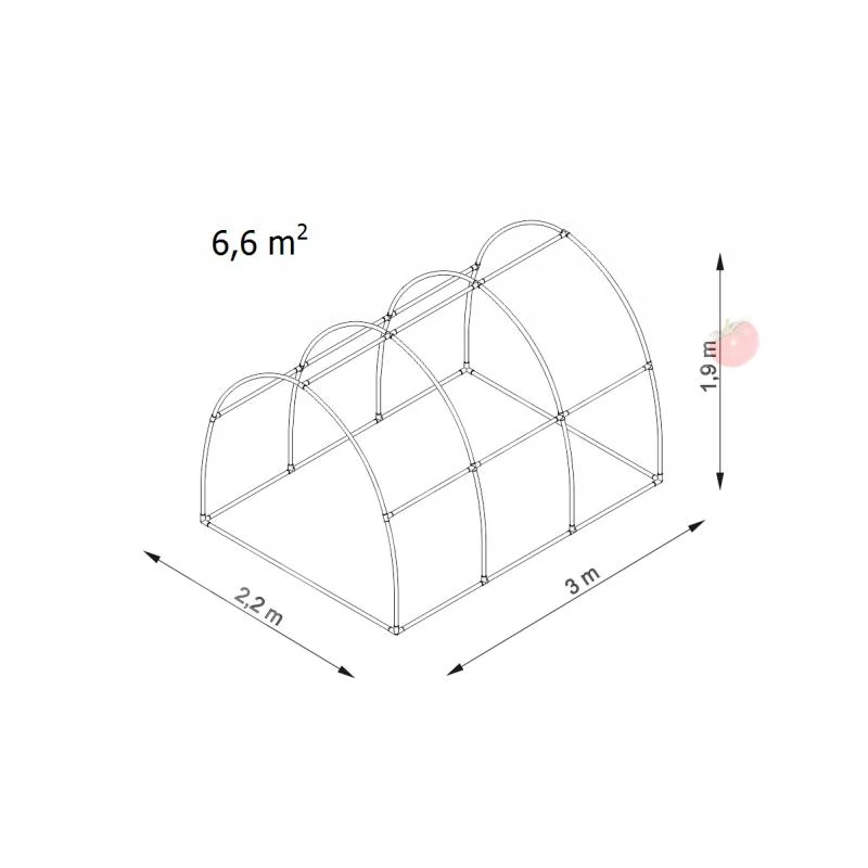 Fóliasátor Bv3 6,6 m2] 3,0 x 2,2 x 1,9 m UV4 