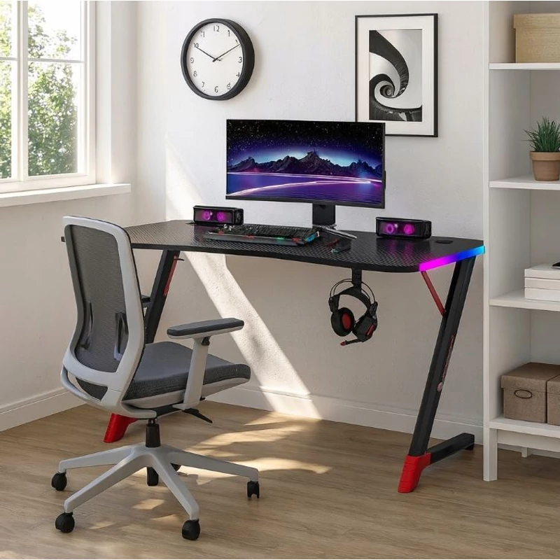 Gamer asztal LED Világítással 120 cm - Fekete