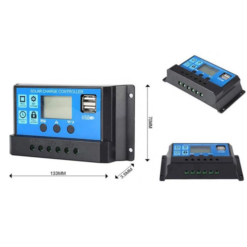 Napelem töltésszabályzó LCD kijelzővel 12V 24V 10A