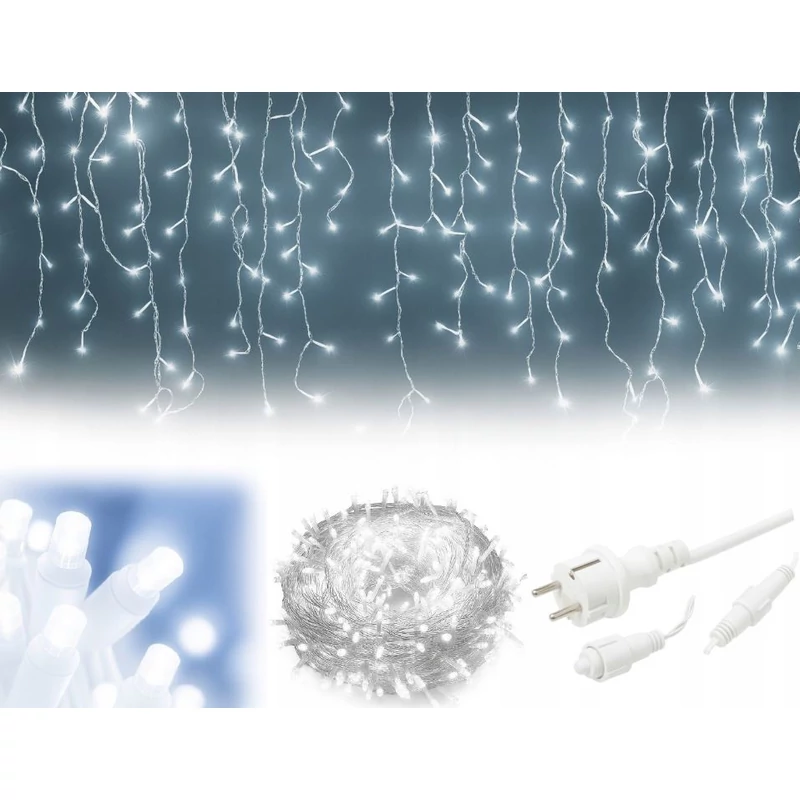 Kültéri karácsonyi fényfüzér villogó effektussal 300 LED - 14,5m - Hideg fehér