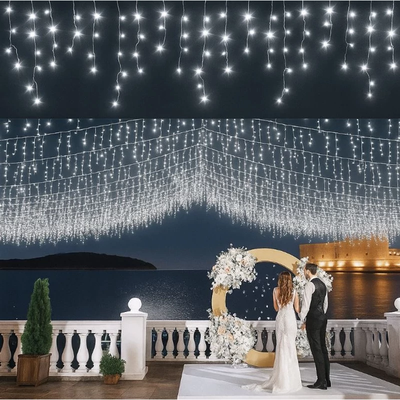 Kültéri karácsonyi fényfüzér villogó effektussal 300 LED - 14,5m - Hideg fehér