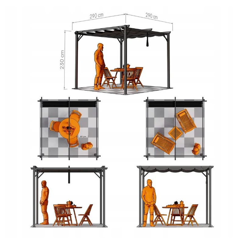 Pergola 3x3m antracit színben