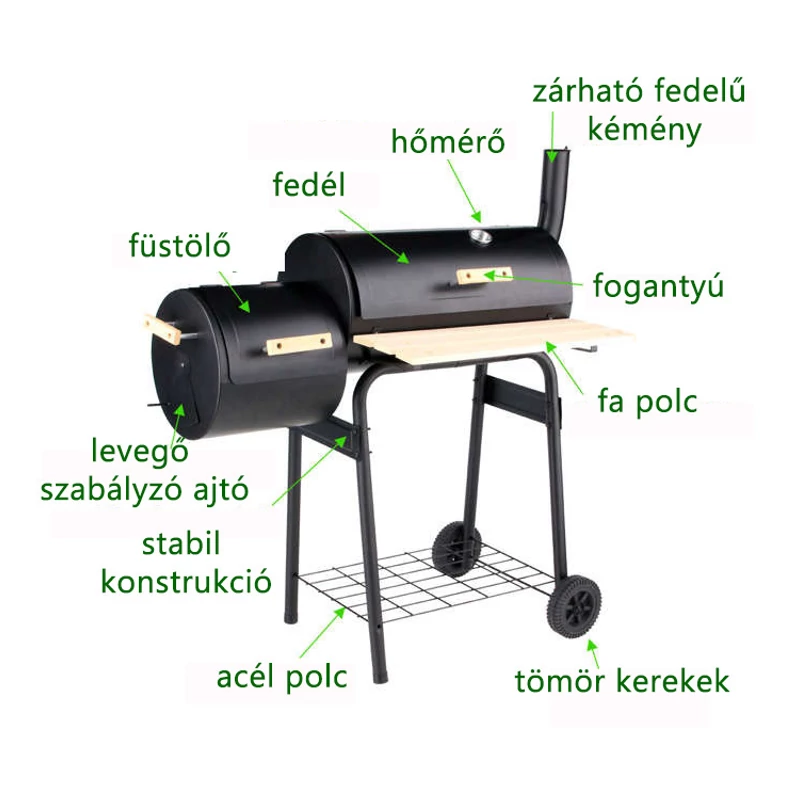 BBQ GRILL ÉS SMOKER - 113 CM