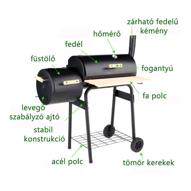 BBQ GRILL ÉS SMOKER - 113 CM