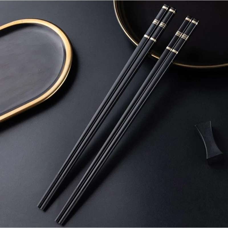 5 pár evőpálcika- black-gold simple