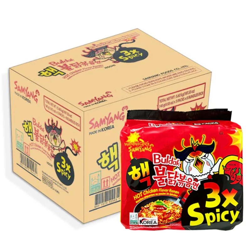 40 db Samyang Buldak Ramen 3x Csípős Csirke Ízesítésű Tészta 140g
