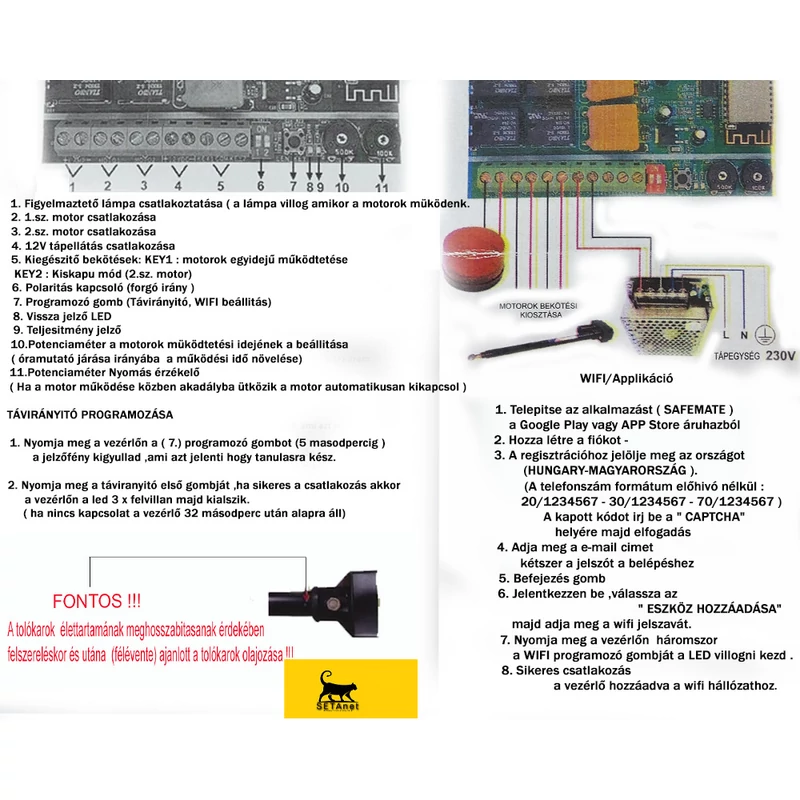 SETA-1 (478) Kétszárnyas kapunyitó szett - WIFI + Telefonos applikáció